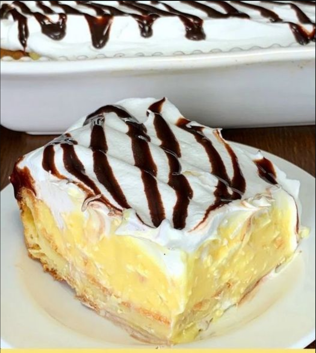 Cream Puff Cake on a 9x13" baking pan - a tempting dessert delight.