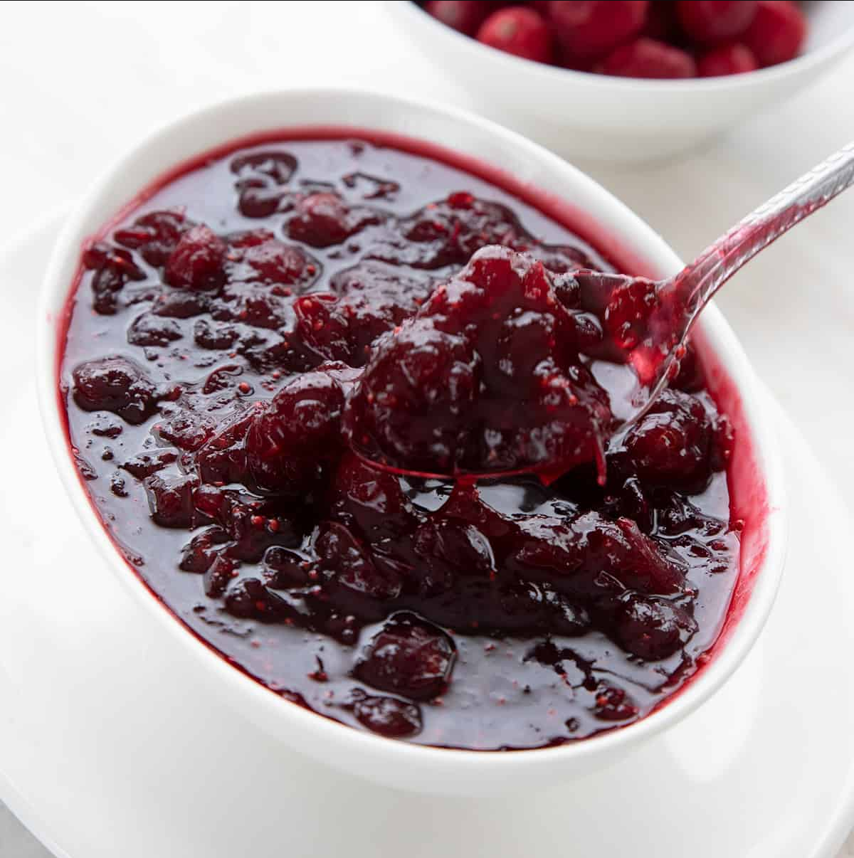 Sugar-Free Cranberry Sauce - A vibrant mix of fresh cranberries, blueberries, and diced apples in a honey-infused sauce, adorned with a touch of cinnamon.