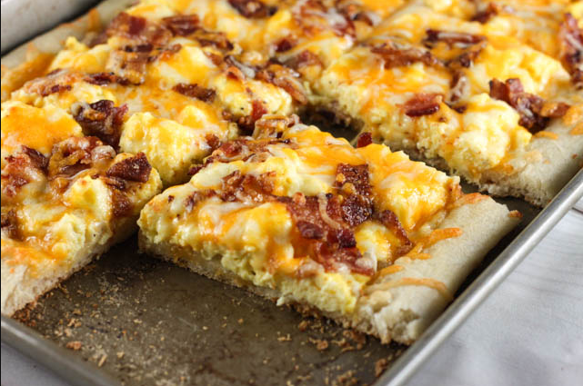 Delicious Breakfast Pizza on a baking sheet