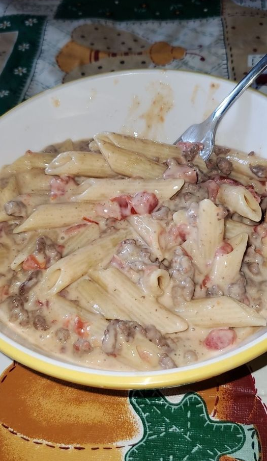 Creamy Rotel Pasta in a serving bowl