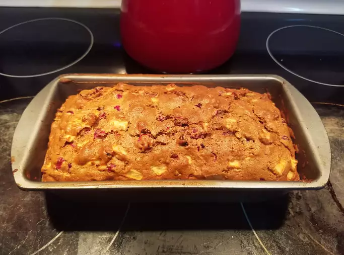 "Cranberry Bread with Brown Sugar Crumble on a rustic plate."