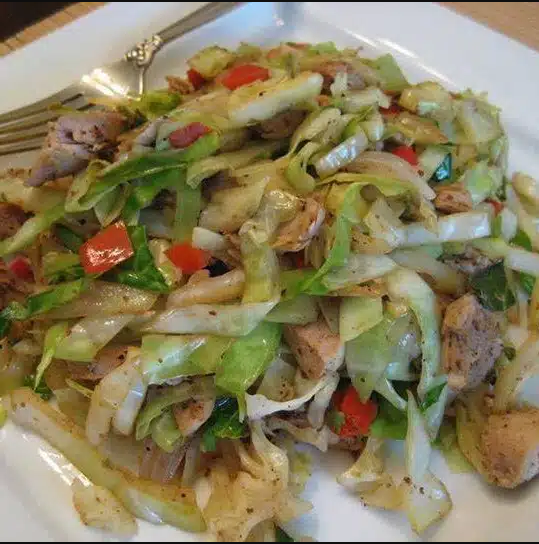 Chicken Cabbage Stir Fry in a pan