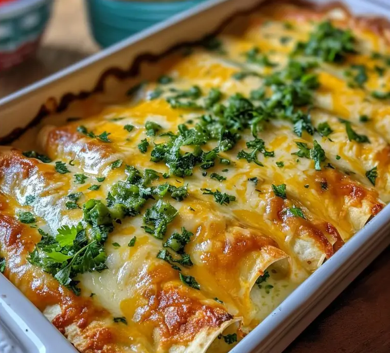 Cream Cheese Enchiladas – A delicious ensemble of rolled tortillas filled with creamy chicken and smothered in a flavorful green chile sauce.