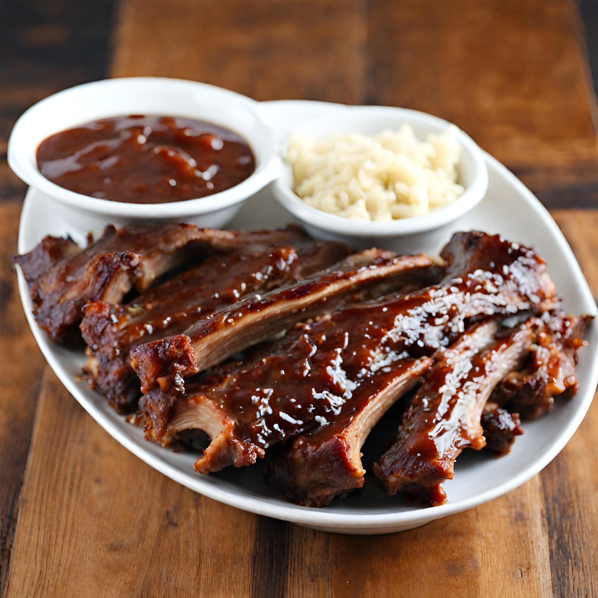 Crockpot Barbecue Ribs – Juicy baby back ribs slow-cooked to perfection in a flavorful barbecue sauce, served with extra sauce on the side.